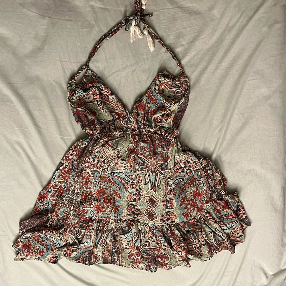 Paisley Halter Dress Top in Rust, Sage & Cream